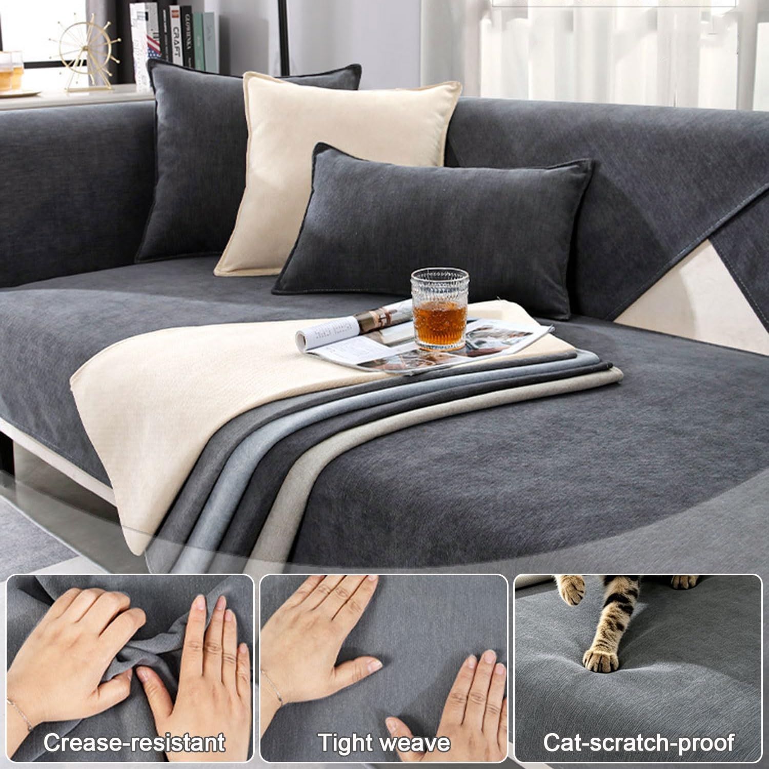 Funda Sofa 3 plazas Capa Sofa Acolchada Fundas Sofas Ajustables Protector Sofá Universal Chaise Longue Funda de cojín de Protección para Mascotas(Light Brown,110 * 210cm)