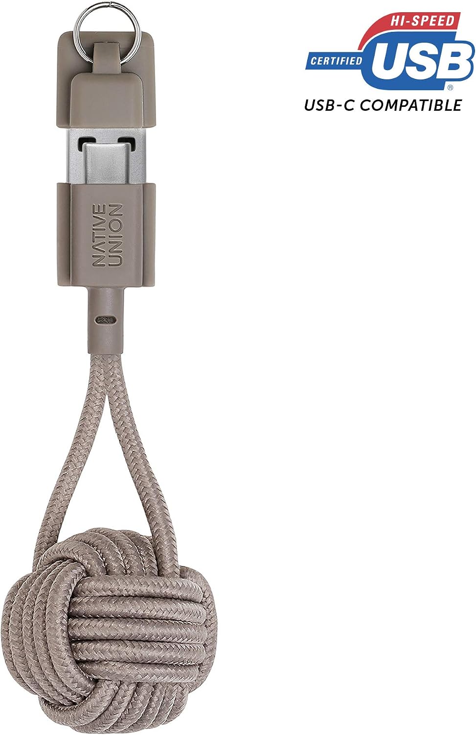 Native Union Key Cable USB-C to USB-A - Ultra-Strong Charging Cable with Key Fob Compatible with Samsung Galaxy Z Fold4, Z Flip4 / S22 Ultra, Google Pixel 7 Pro, iPad Pro, iPad Air 5, Mini 6 (Taupe)