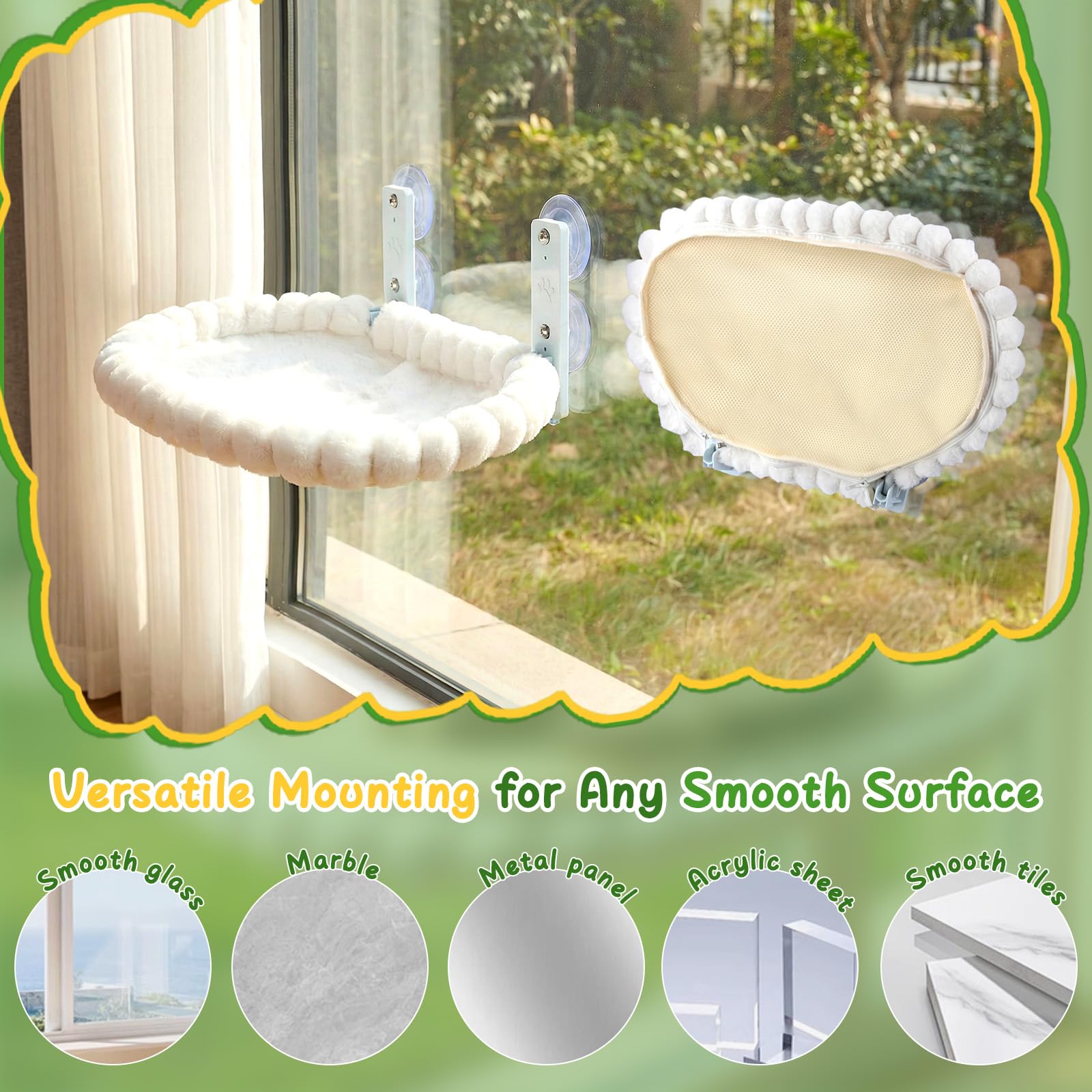 50 x 36cm Hamaca Gato Ventana,Cama Ventana para Gatos,Cat Window Perch Bed,Hamaca para Gatos Plegable,con Fuerte Succión,Soporta hasta 18 KG,Apto para Todo el Año