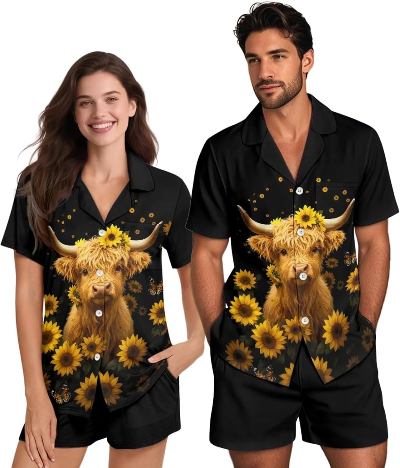 Heart Pajamas Women Men Two Piece Pajama Set Heart Print Short Sleeve Sleepwear with Shorts Soft Comfy Couples Pj