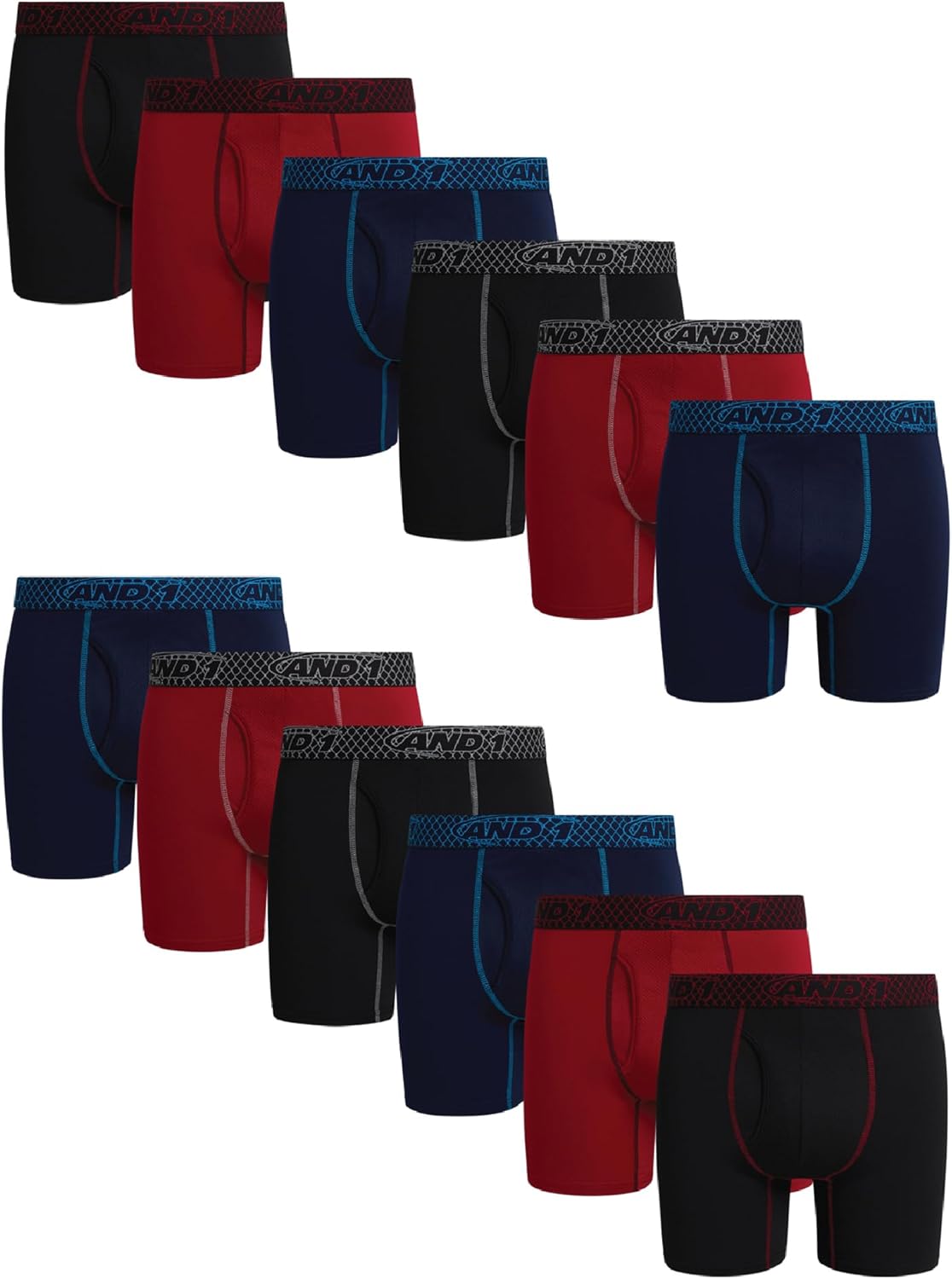 AND1 Mens Boxer Briefs - 12 Pack Platinum Performance Mens Boxers with Fly Pouch - Underwear Boxers for Men, 6" Inseam