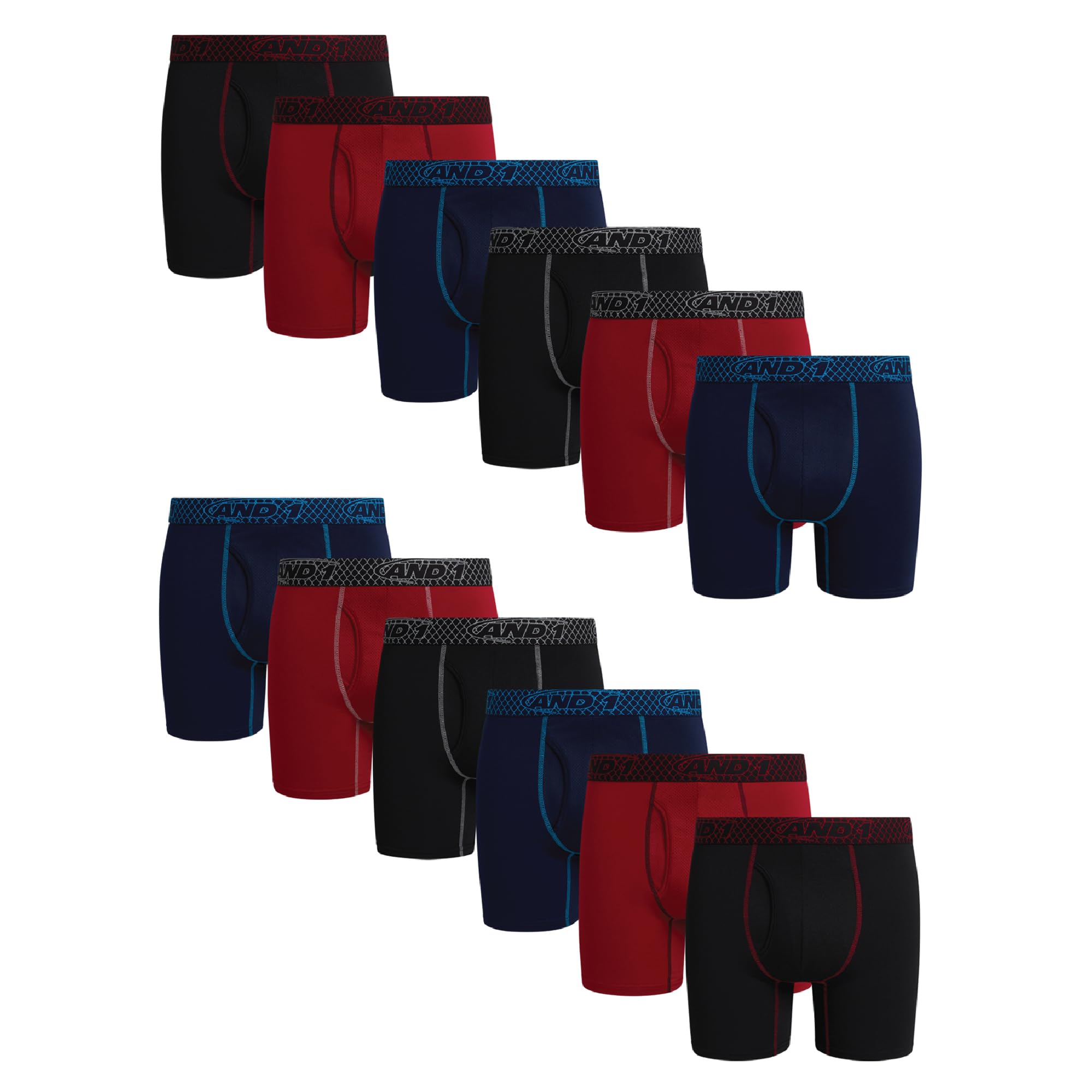 AND1 Mens Boxer Briefs - 12 Pack Platinum Performance Mens Boxers with Fly Pouch - Underwear Boxers for