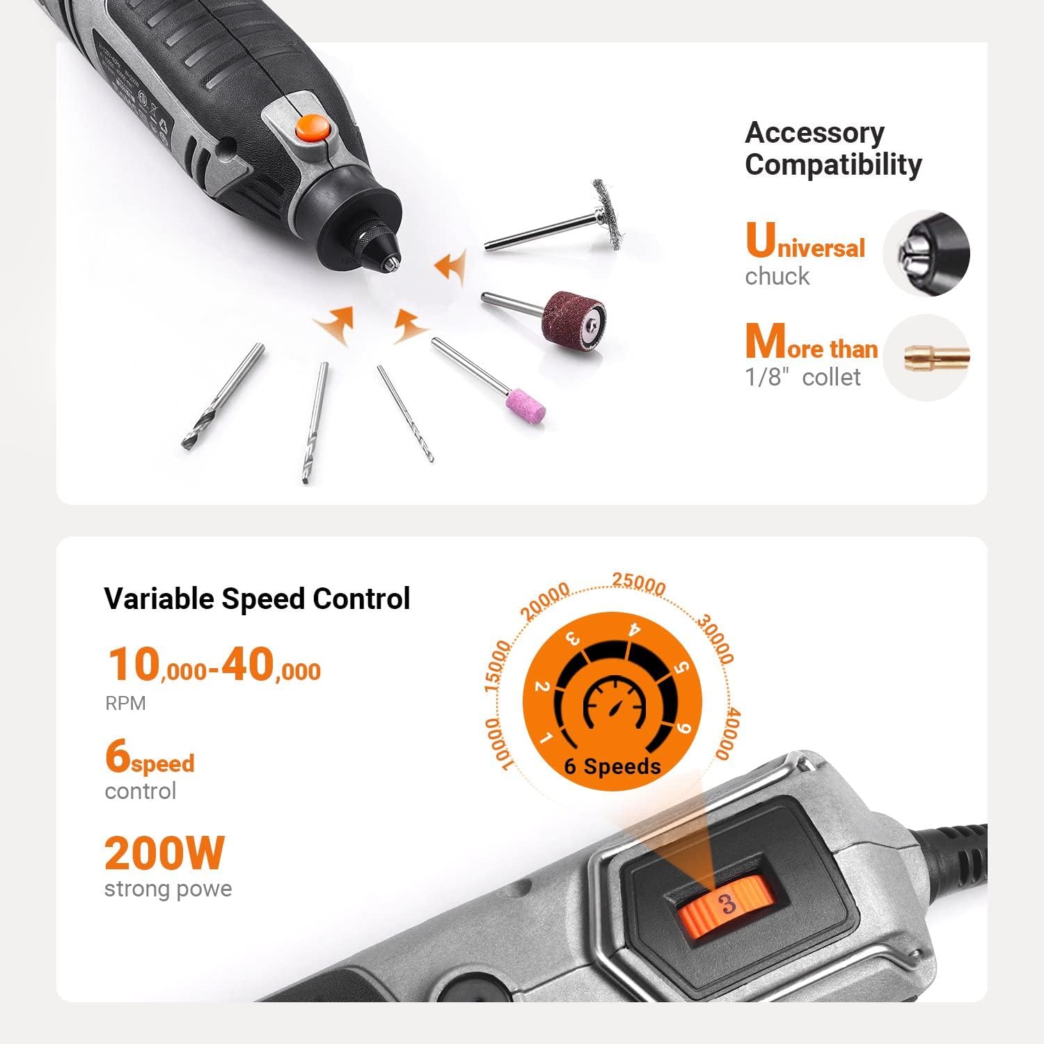 Rotary tool with shield attachment cutting a metal piece, generating sparks.