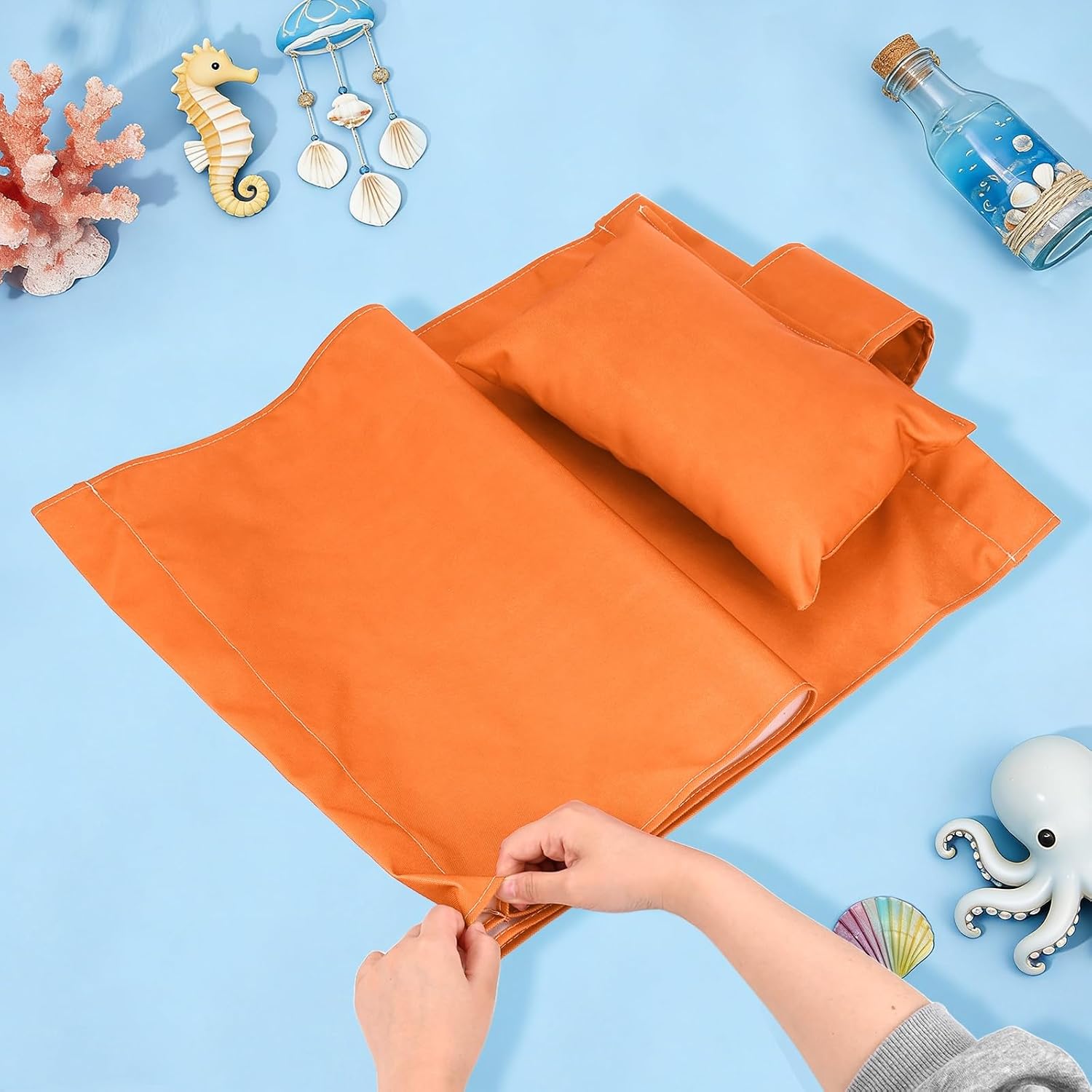M METERXITY Beach Sling Chair Replacement Canvas, 16x44.5 Inch Folding Lounge Chair Fabric with Pillow for Beach/Sunbathing/Courtyard/Garden [Orange, Only Replacement] image 2