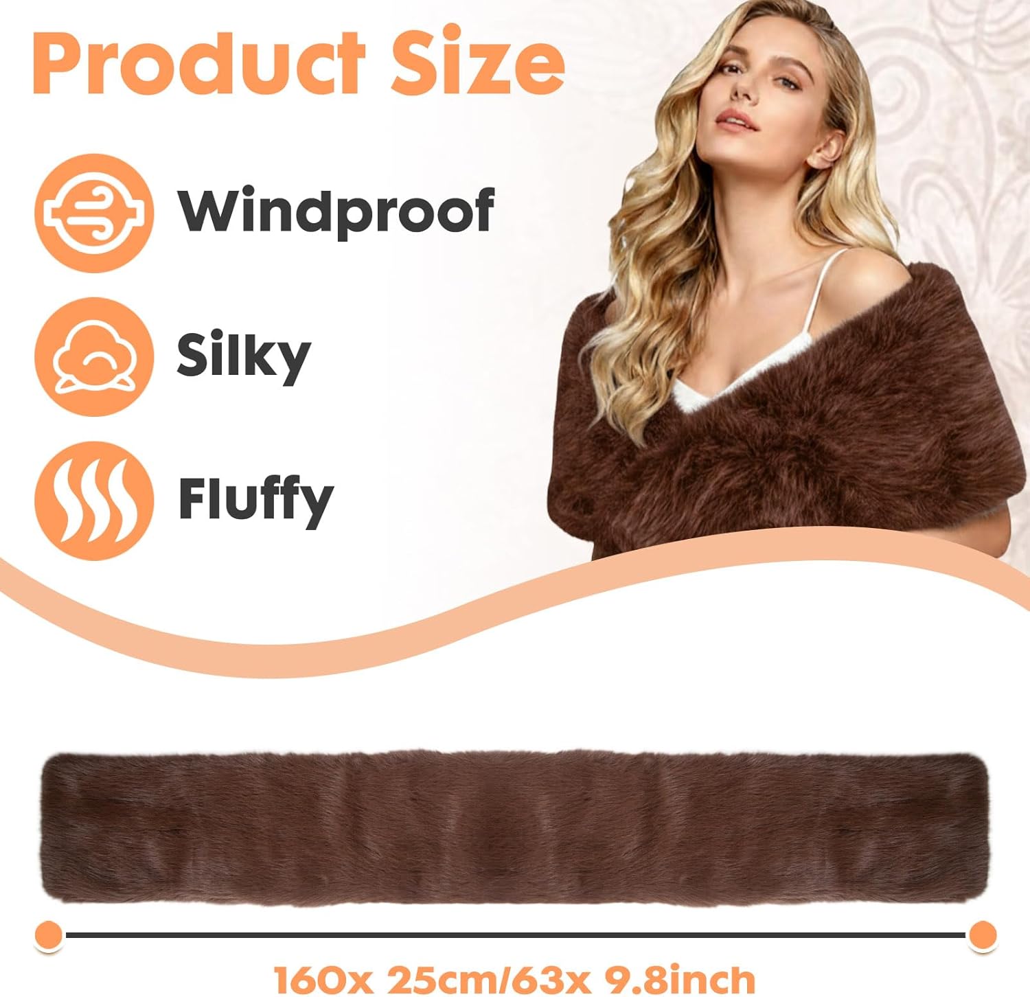 Barelove Long Women's Faux Fur Collar Scarf Wrap, Cold Winter Warm Stole Scarf Shawl Shrug Neck Warmer Wrap - Image 3