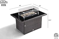 Vista 7 de Mesa para fogata de propano de 44 pulgadas, 50000 BTU rectangular para exteriores, fogata de gas para exteriores, mesa de aluminio de mimbre marrón