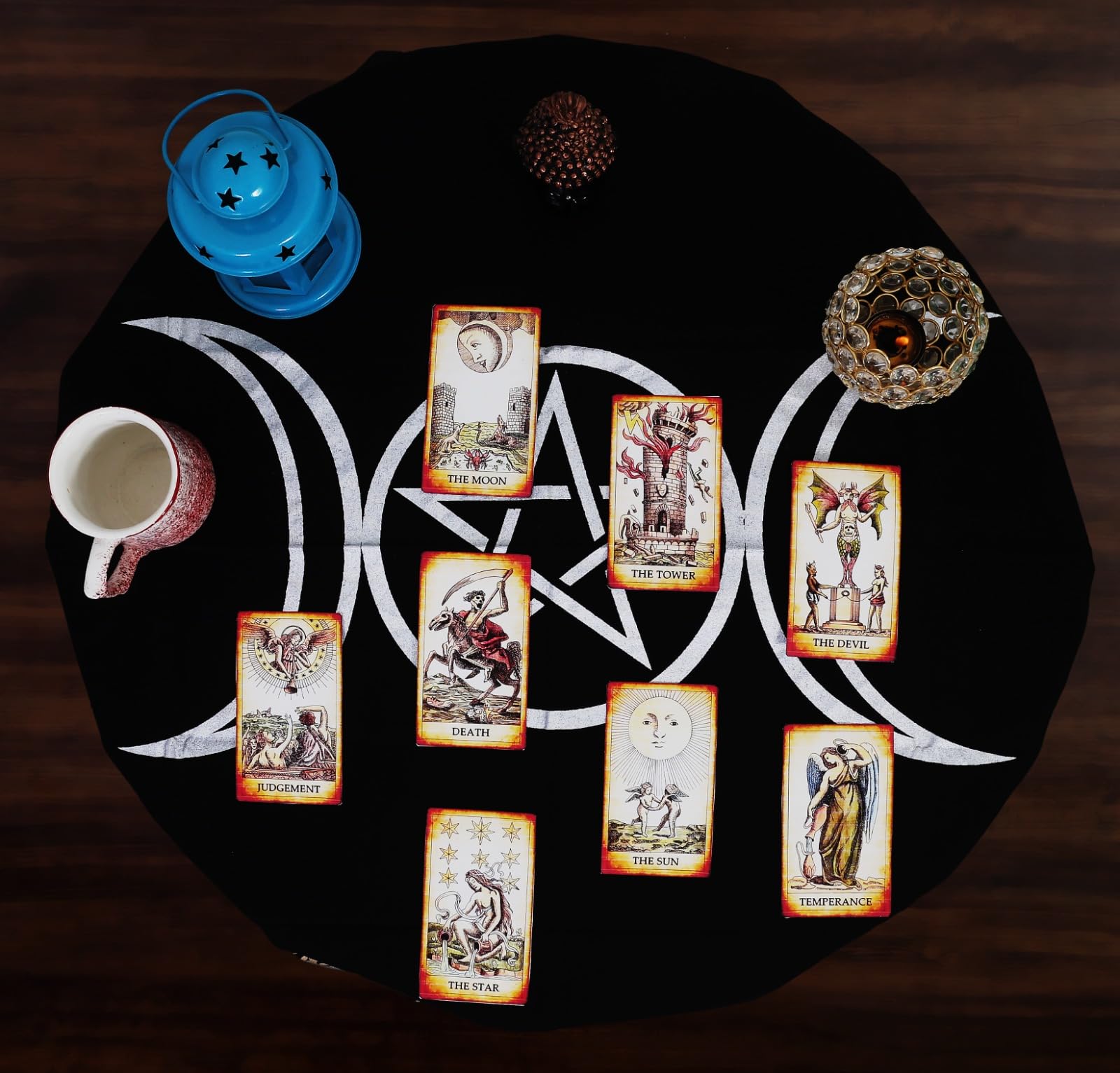 CRASPIRE Altaardoek Met Triple Moon – 50x49 Cm Katoenen Linnen Kleed Voor Tarot, Hekserij En Rituelen, Inclusief Fluwelen Zakje