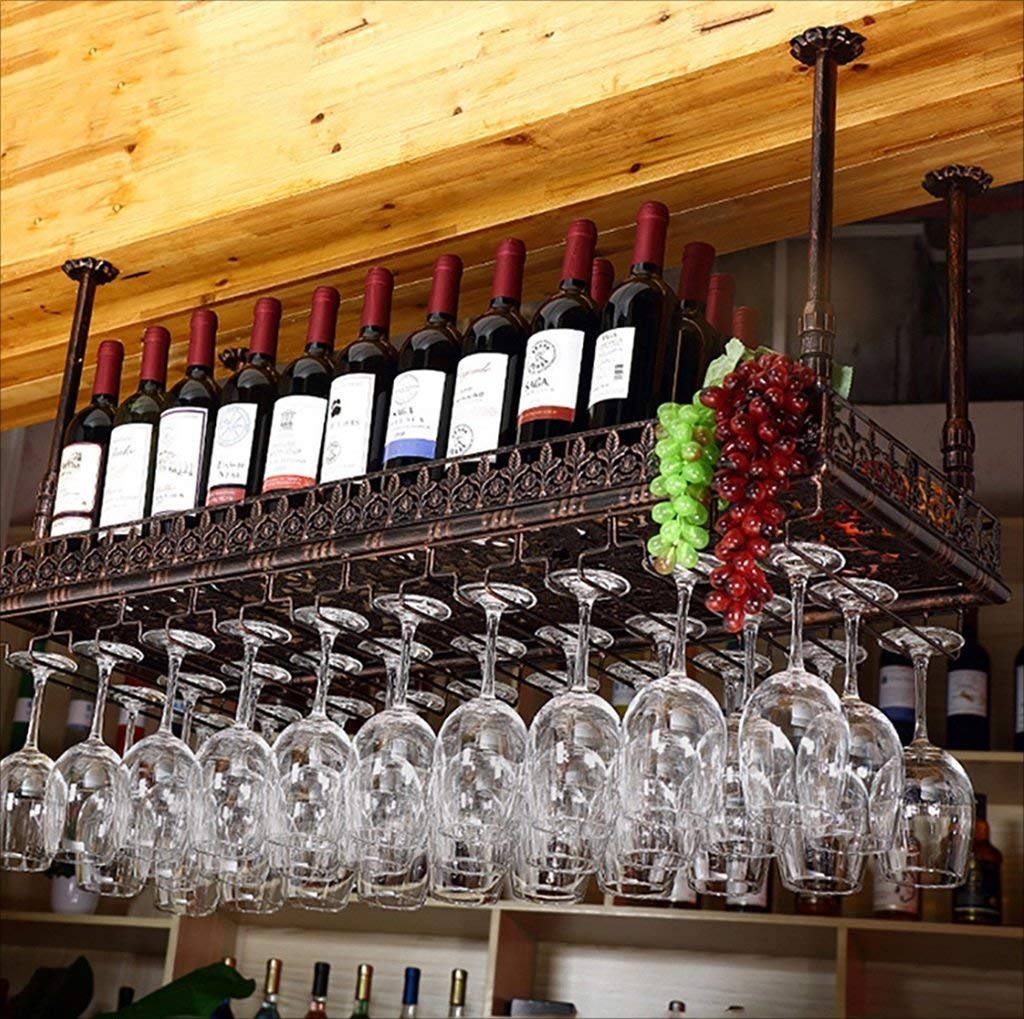 Estantes de vino para restaurantes y barras retro con organizador de copas de 80cm