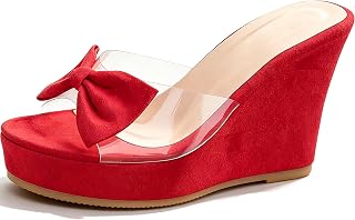 Women's Clear Bow Platform Wedge Sandals Round Open Toe One Strap Slides