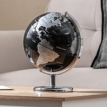 Goplus 8-Inch Metallic Black World Globe, Rotating Earth Globe w/Metal Stand, Educational Learning Teaching Gift, Modern Desktop Decoration for Home, Office Black + Silver