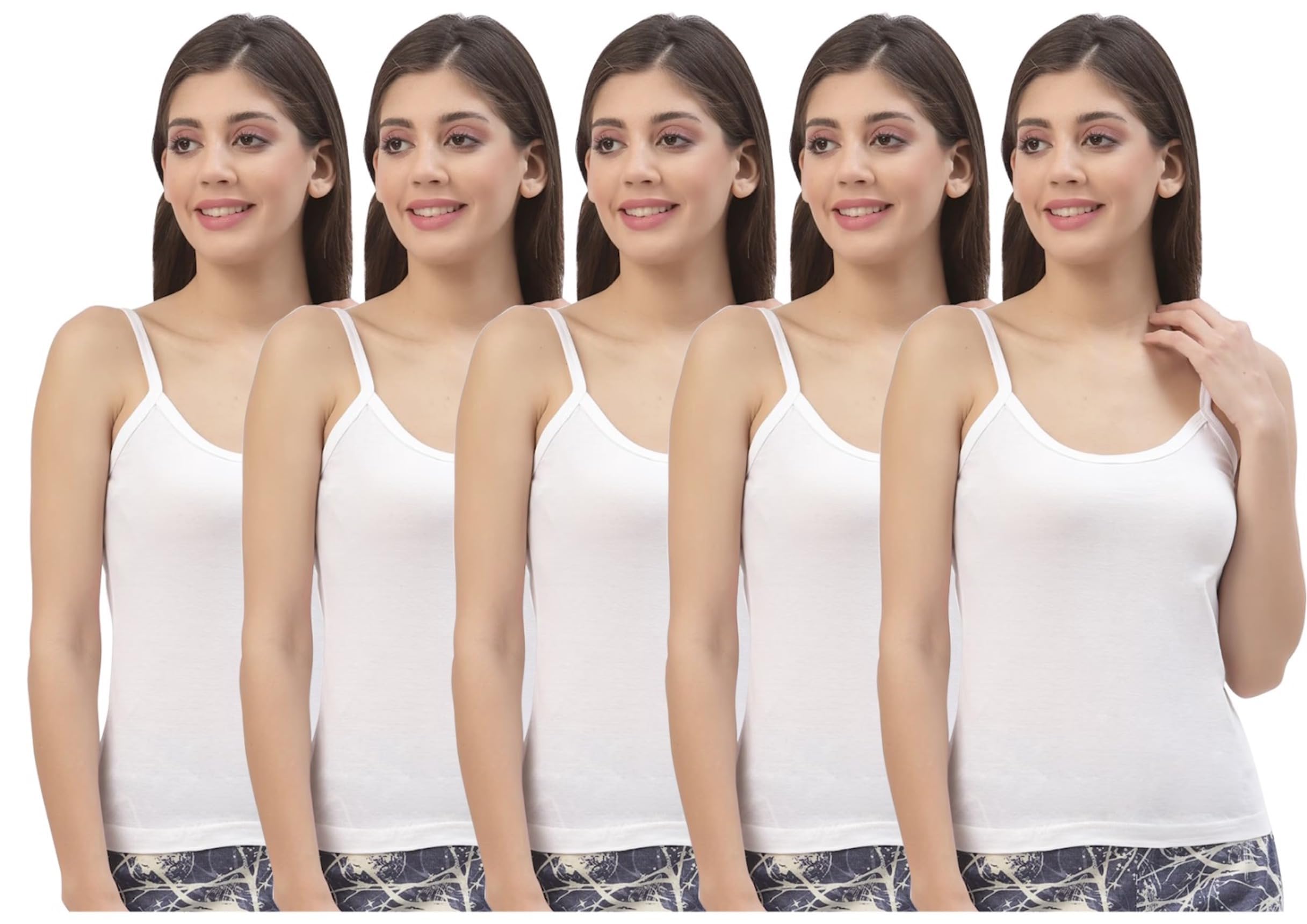 hap White Cotton Camisole/Spaghetti top/Slip/Inner/Women/Lingerie & Underwear/Camisoles & Vests/Multi Combo Pack/Pack of Five-picture-35