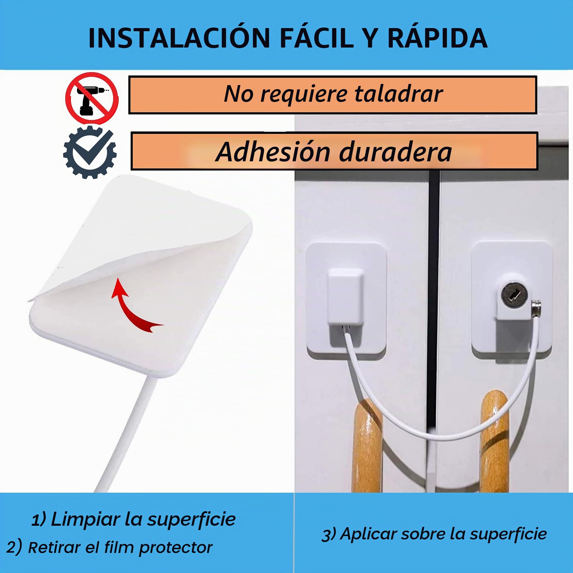 Seguridad ventana infantil: [x6 piezas] | Estándar EU | Sin taladrar | Albañilero, bloqueo de puerta, cerradura de nevera, cajón | Incluye 4 protectores de dedos