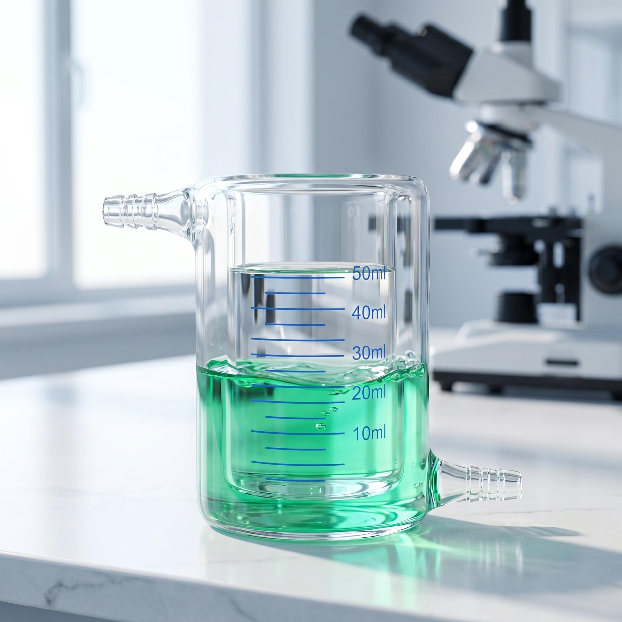 Becher in Vetro Borosilicato A Pareti Spesse, Reattore da Laboratorio in Vetro Borosilicato A Doppio Strato da 3,3 Litri per Riscaldamento E Miscelazione Sicuri. 50ml