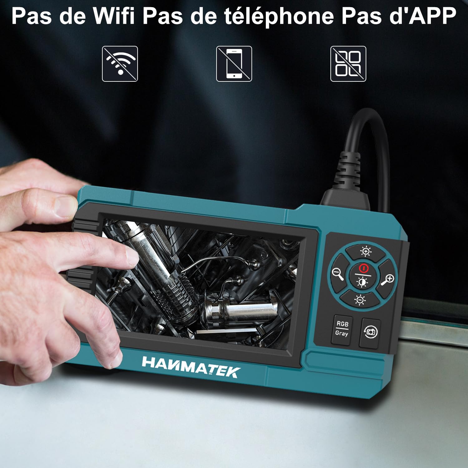 HANMATEK Endoscope Industriel, Écran TFT de 4,3 Pouces, Câble Flexible de 16,5 Pieds, Caméra de 8 mm avec lumières LED Réglables, Chargement USB-C, Autonomie de 4 Heures, Écran Rotatif à 180° IE01