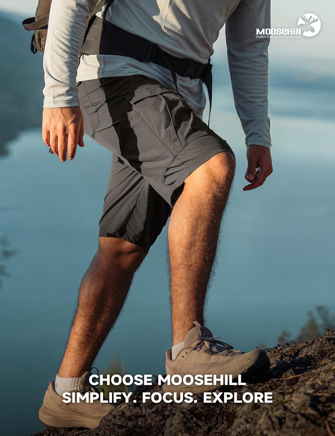 Moosehill Hiking Shorts Men 8-Pocket: Cargo Lightweight Quick Dry Water Resistant Stretch for Outdoor Fishing Camping