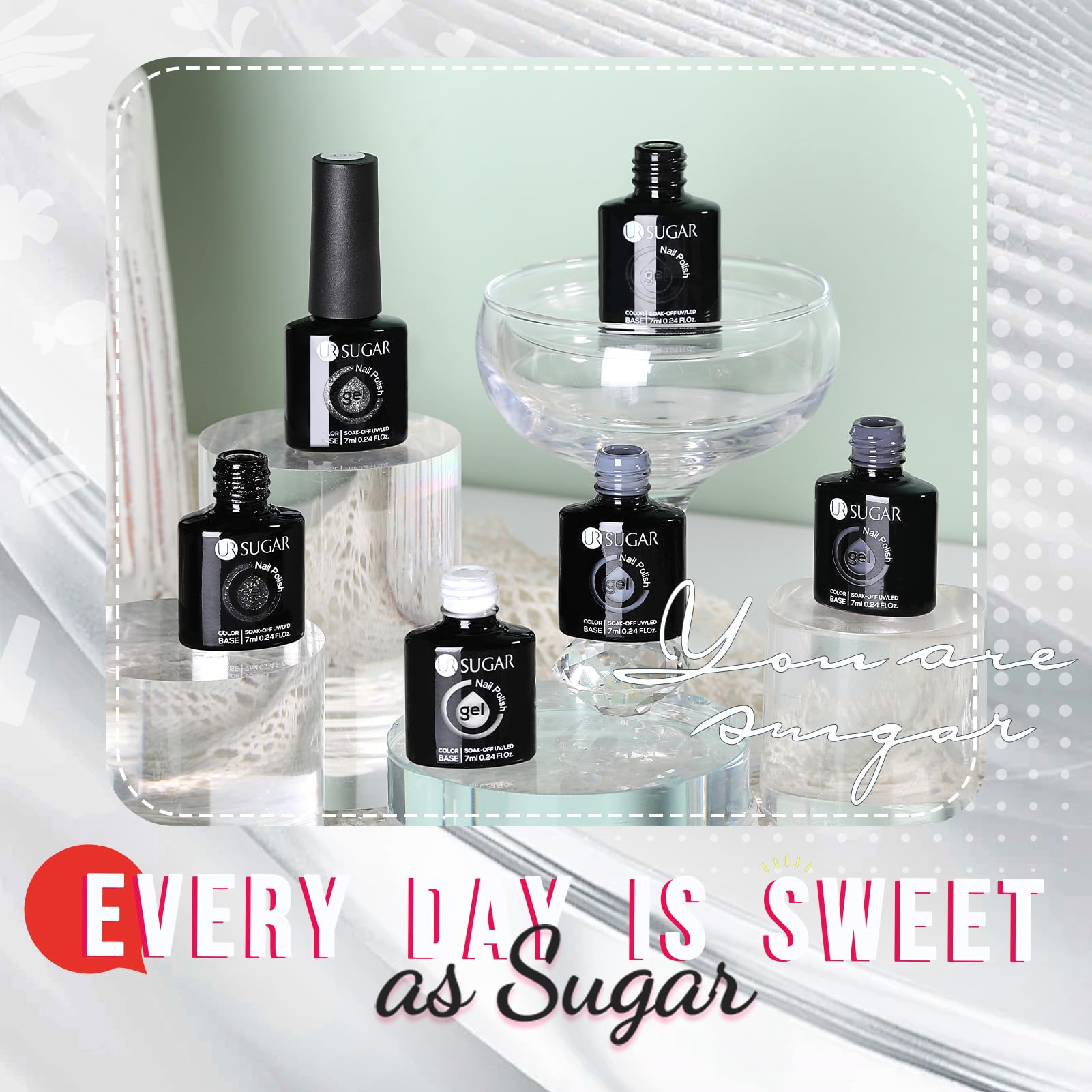 Juego de esmaltes de uñas de gel negro y blanco, 6 colores negro, blanco, gris, esmalte de gel negro con purpurina plateada para todas las estaciones, juego de manicura de uñas de gel para 9