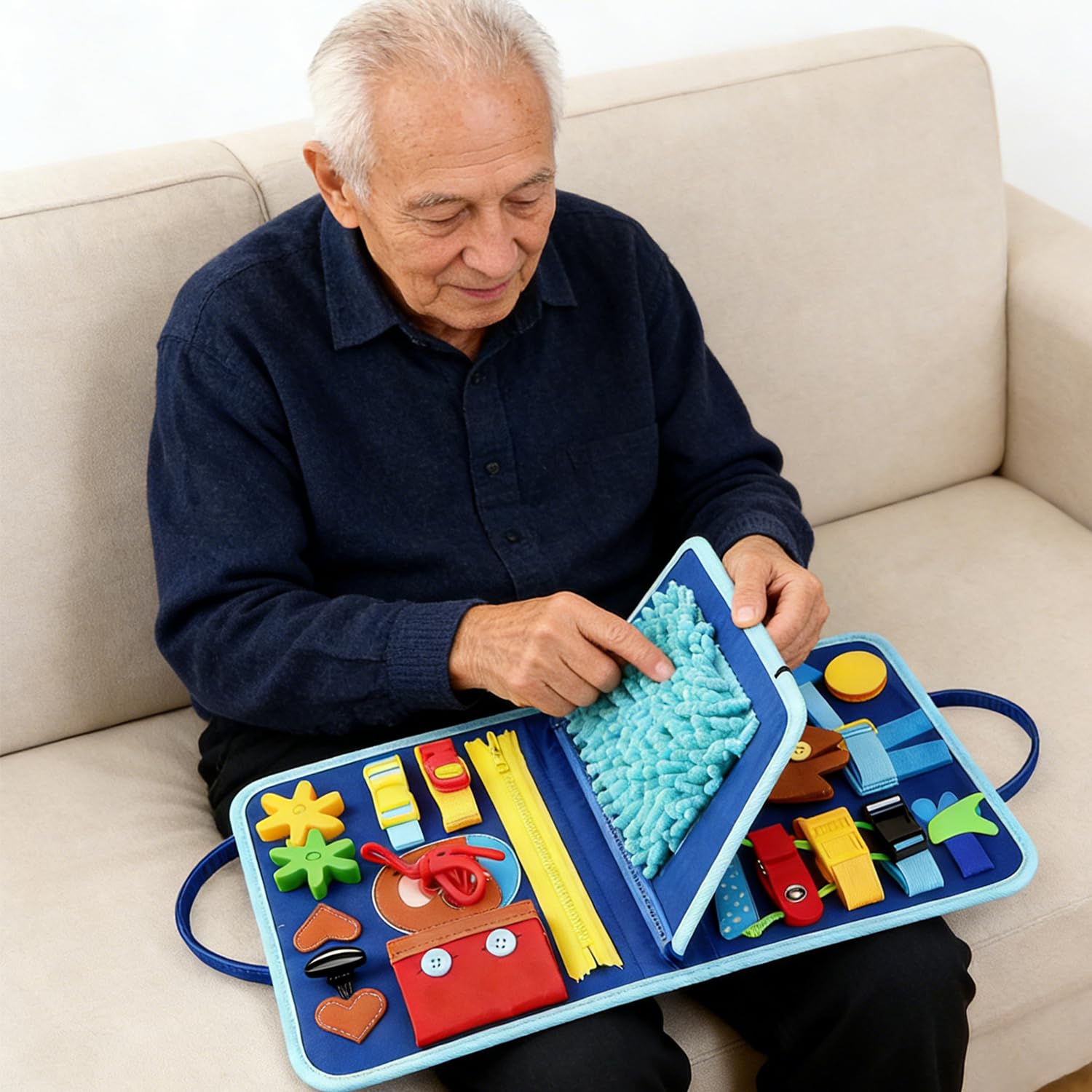 Koc sensoryczny Fidget dla dorosłych, uspokajający i wygodny, dla seniorów, łagodzi niepokój, ze stymulacją dotykową, miękki koc zabezpieczający dla wsparcia demencji i wczesnej nauki malucha