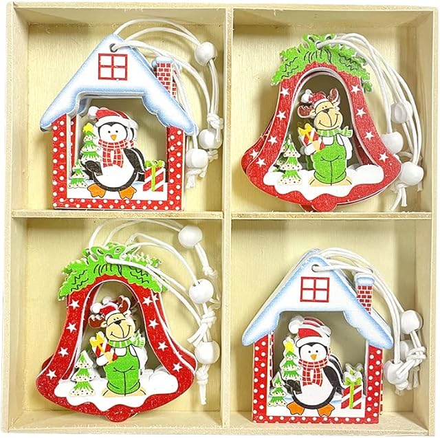 Yolito 12PCS Christmas Tree Hanging Ornaments,Christmas Ornaments ,Wooden Ornaments Finished Set Santa Claus/Snowman/Reindeer/Snowflake
