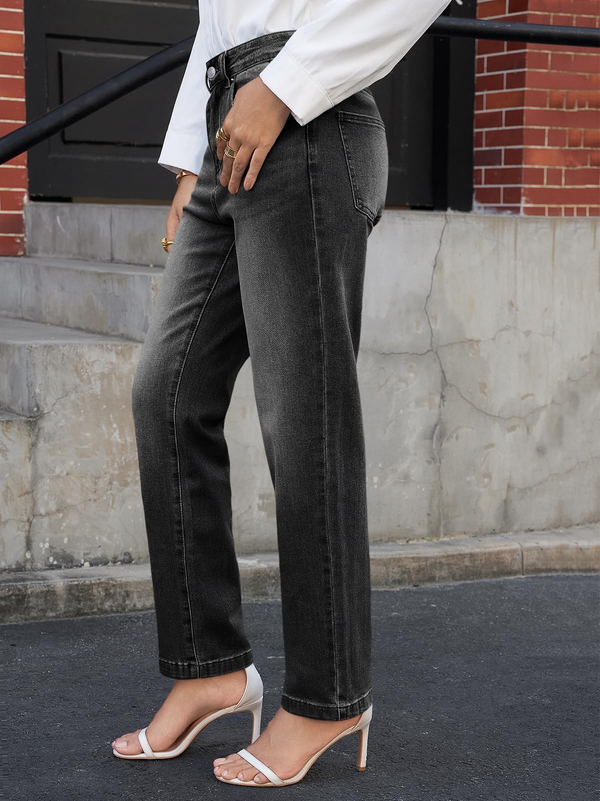 Cicy Bell Jean coupe droite pour femme - Taille moyenne - Pantalon skinny avec poches