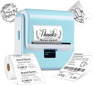 ORGSTA Label Maker with Tape, T003 Thermal Label Maker, 3.15 Inch Bluetooth Label Printer Compatible with Phone & PC, Sticker Printer Barcode Thermal Maker - Blue