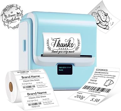 ORGSTA Label Maker with Tape, T003 Thermal Label Maker, 3.15 Inch Bluetooth Label Printer Compatible with Phone & PC, Sticker Printer Barcode Thermal Maker - Blue