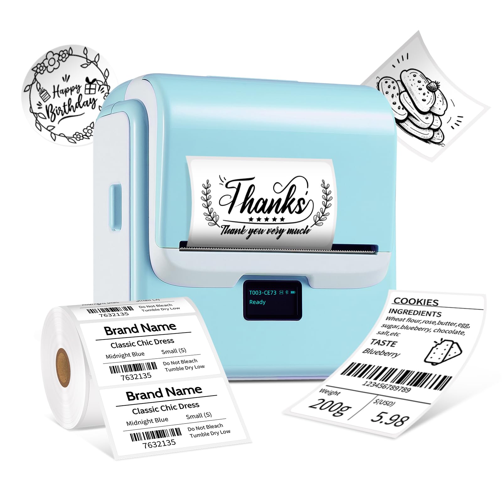 ORGSTA T003 Stampante Etichettatrice Etichette Termica Adesive Bluetooth & USB 2200 mAh 50mm/s 20-80 mm Portatile Label Printer per Negozio Personalizzate Prezzatrice Barattoli