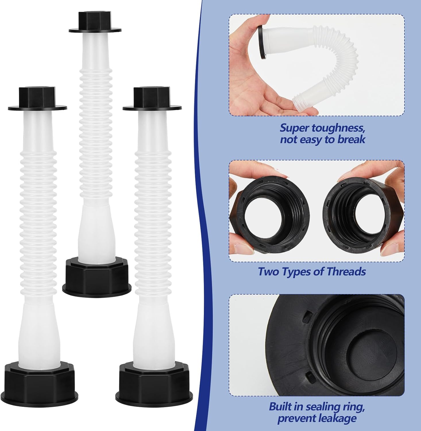 Frienda 16 Kits Gas Can Spout Replacement Set Gas Can Nozzle with Screw Collar Caps Gasket Stopper 2 Kinds Gas Can Vent Cap Bendable Nozzle Kit for Oil Gas Cans Water Gas Container Jug, Clear