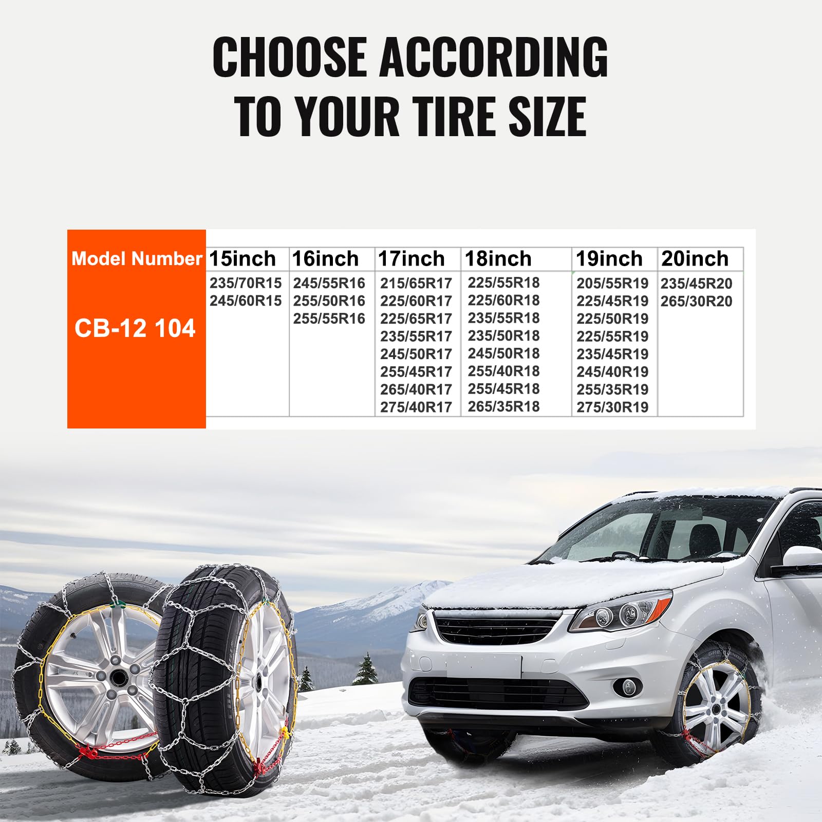 VEVOR Schneeketten Reifenketten aus Mangan-legierter Stahl, Notfall-Traktionsketten, 2 Stk. 675/730 mm Universal Auto Schneeketten Schwerlast Notfallzugketten für Autos Pickups SUVs Lkws, Silber