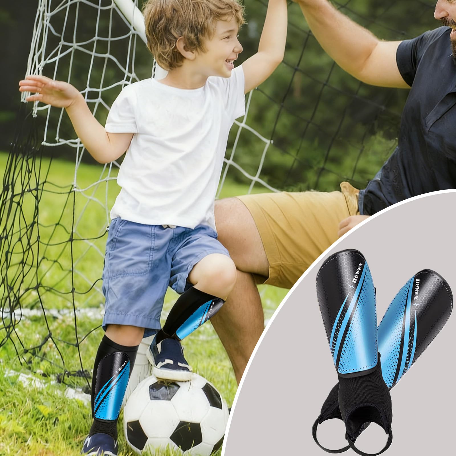 newox Parastinchi da calcio per bambini - parastinchi per bambini da 3 a 15 anni - parastinchi da calcio - blu