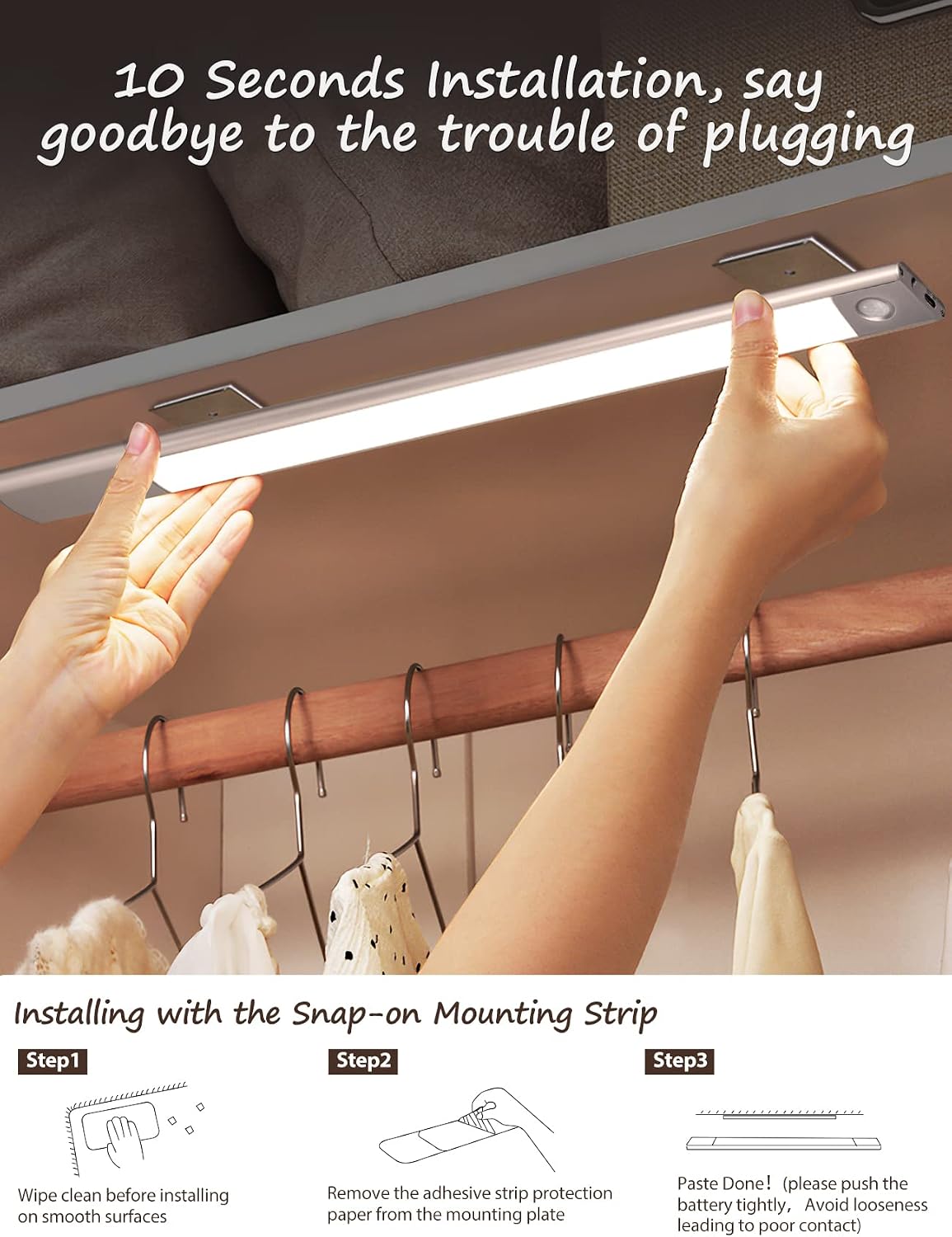 LemonBest Motion Sensor Cabinet Lights - 128 LED 1800mAh Battery Dimmable Closet Lights Motion Sensor Light Wireless Night Lights for Closet, Cabinet, Kitchen, Wardrobe, Cupboard