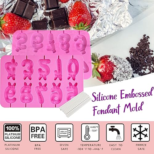 Miniatura 3 de Paquete de 2 moldes de silicona para piruletas, número de silicona, chocolate, dulces, decoración de pastel de cumpleaños, bandeja de silicona para