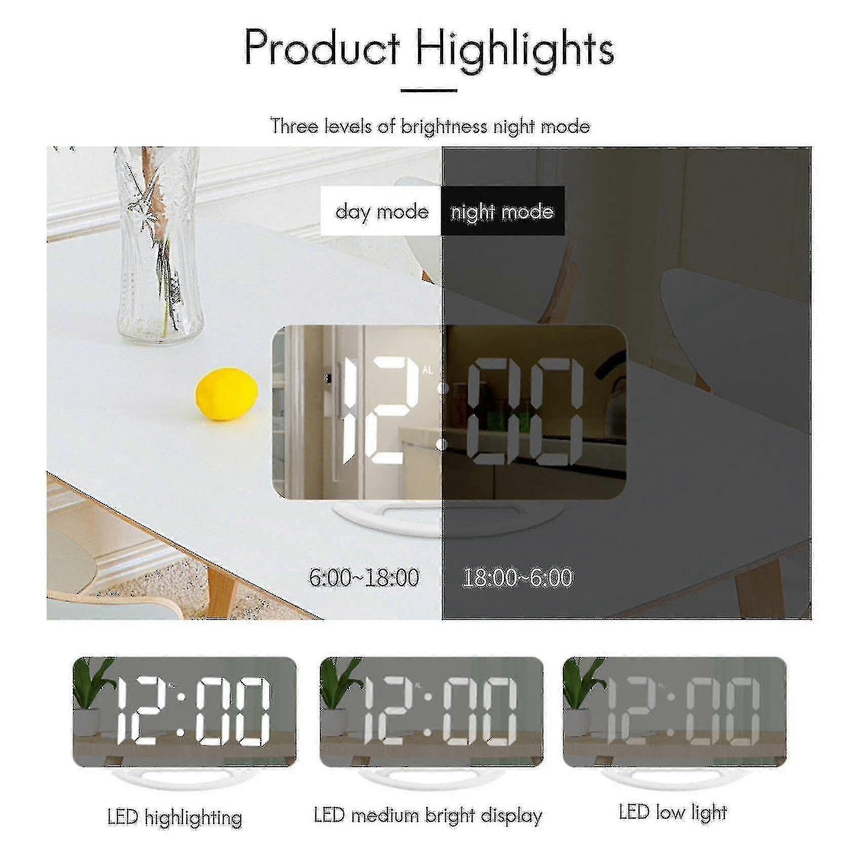 Reloj despertador vibratorio fuerte para personas que duermen y adultos sordos, reloj digital de espejo con agitador de cama