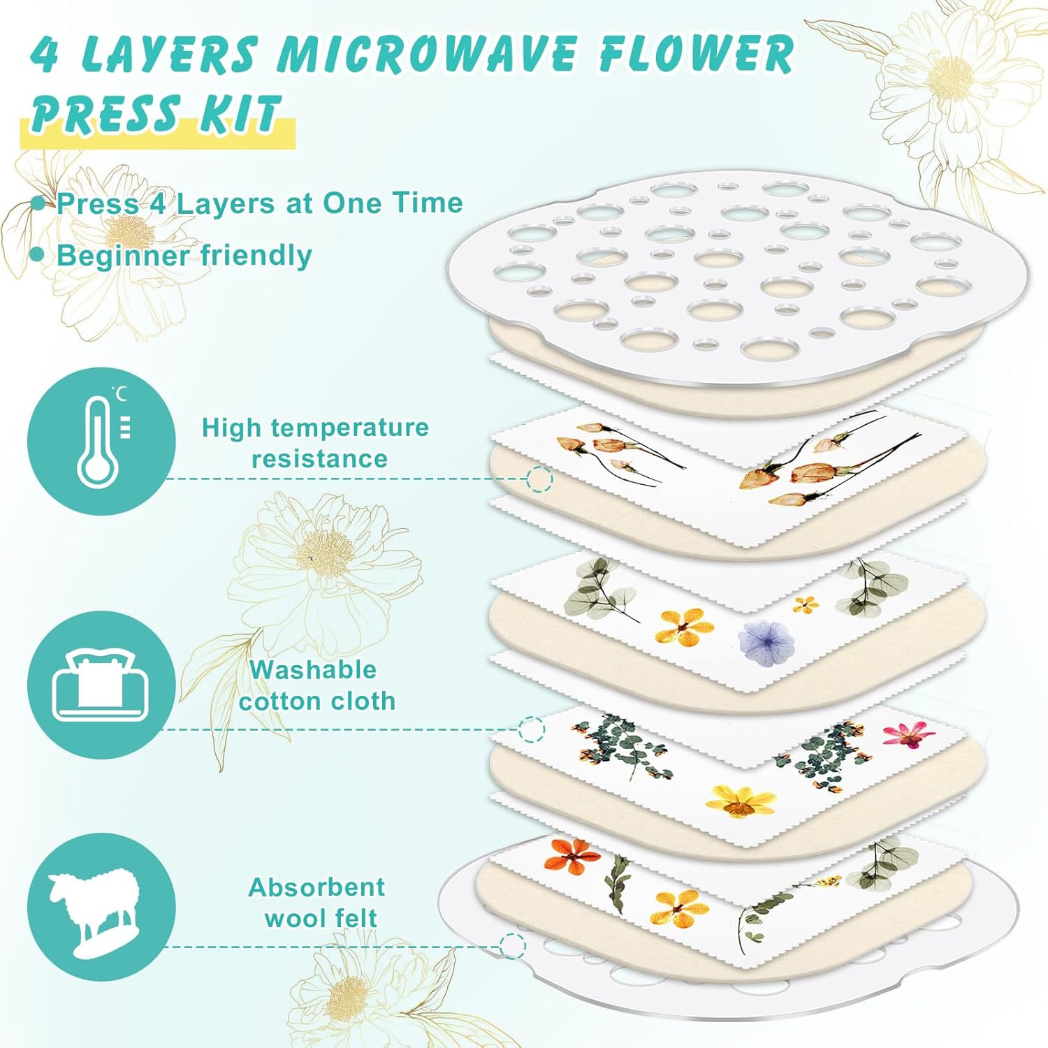 Coldairsoap Microwave Flower Press Kit & 5 PCS Dried Flower Storage Set
