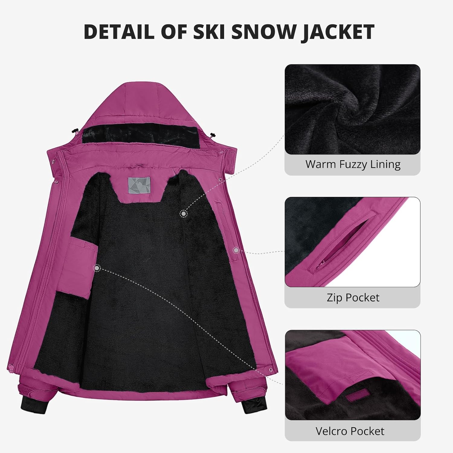CAMEL CROWN Women's Ski Jacket Waterproof Warm Winter Snow Coat Hooded Mountain Outdoor Windbreaker Windproof Jacket - Image 6