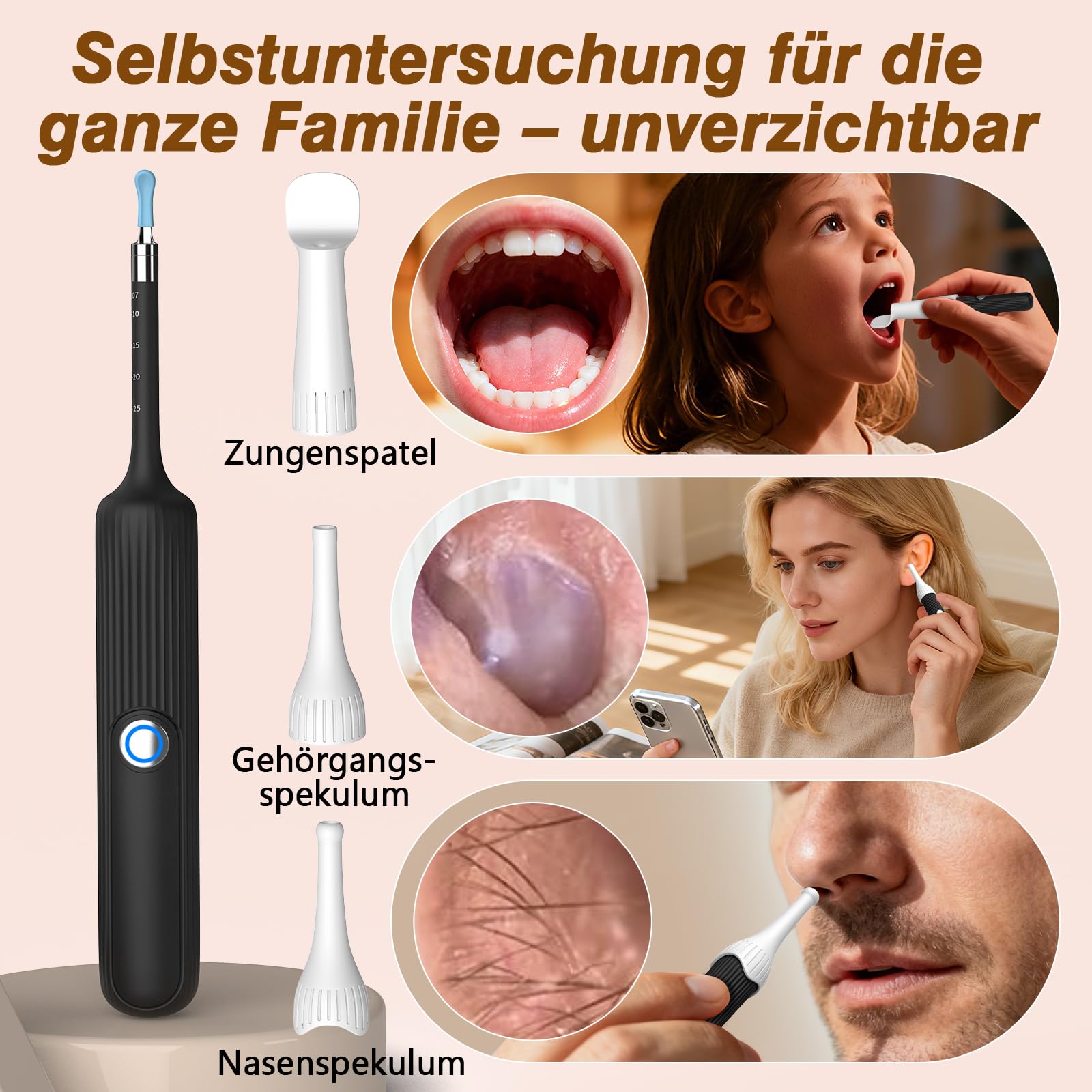 Ohrenschmalz Entferner Otoskop, AZHE 1080P HD Flexibler Ohrreiniger mit Pinzette, Wasserdicht Ohrenreiniger, 3.1mm Ohrreiniger mit Pinzette, für Erwachsene, Kinder und Haustier, Schwarz