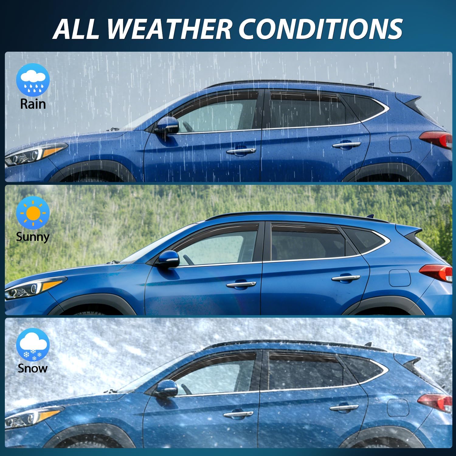 Nilight Side Rain Guards for Hyundai Tucson 2016 2017 2018 2019 2020 2021, Smoke Tinted Window Visor Vent Shield Shade, Fresh Air Ventilation & Rain Protection, 4PCS