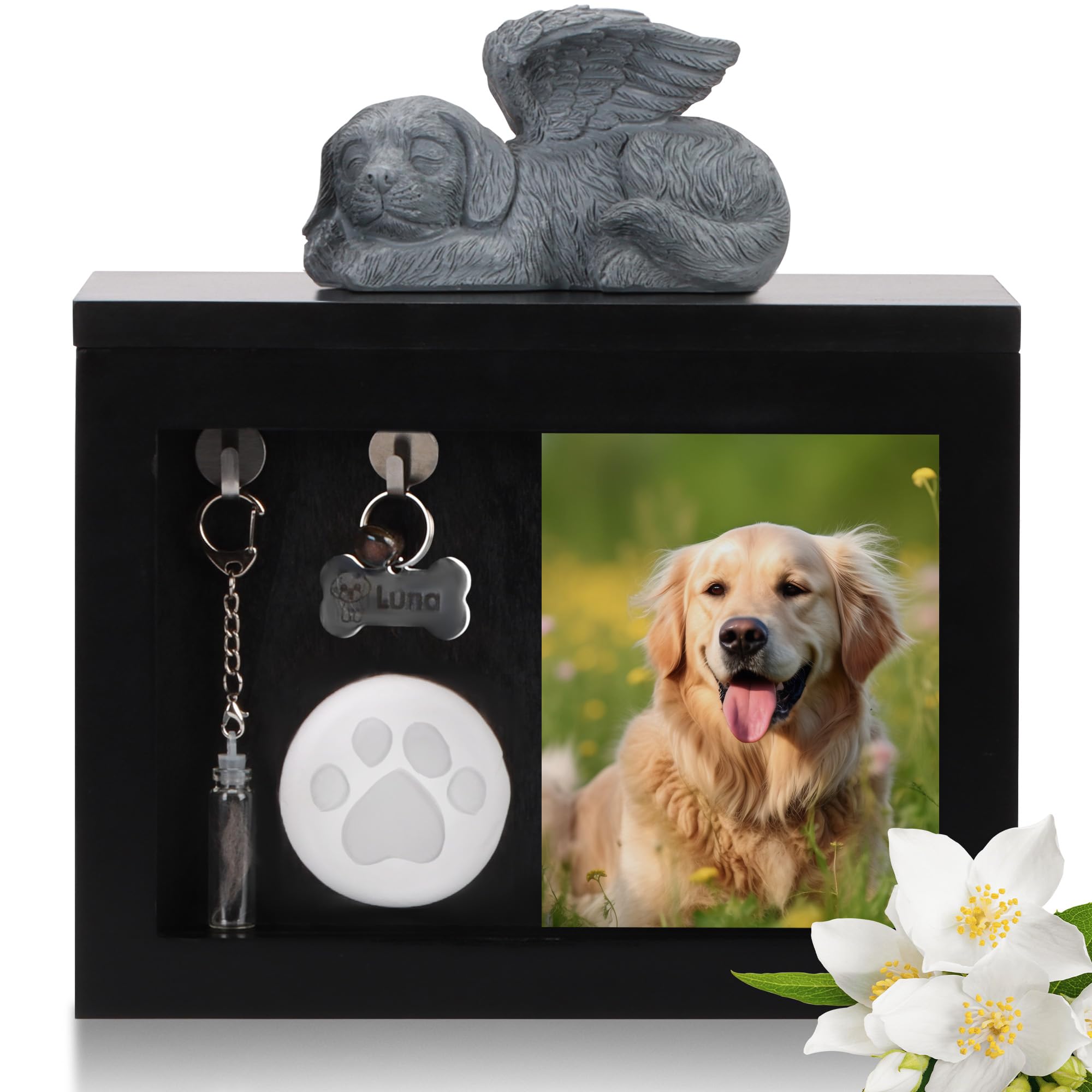 Urne funéraire en bois pour chien avec cadre photo pour honorer la mémoire de votre compagnon