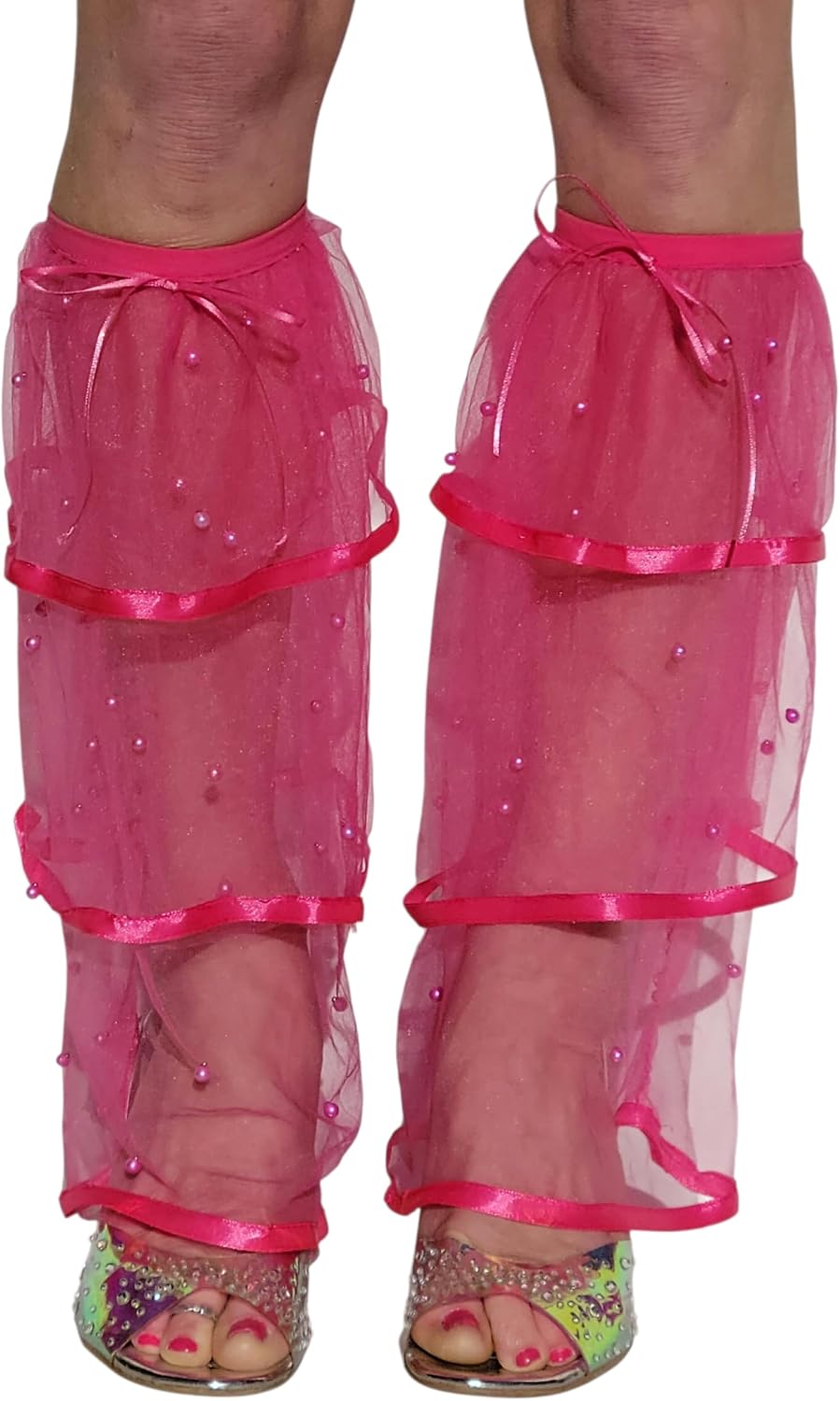 Hotpink Sheer mesh ruffled boot covers or leg warmers