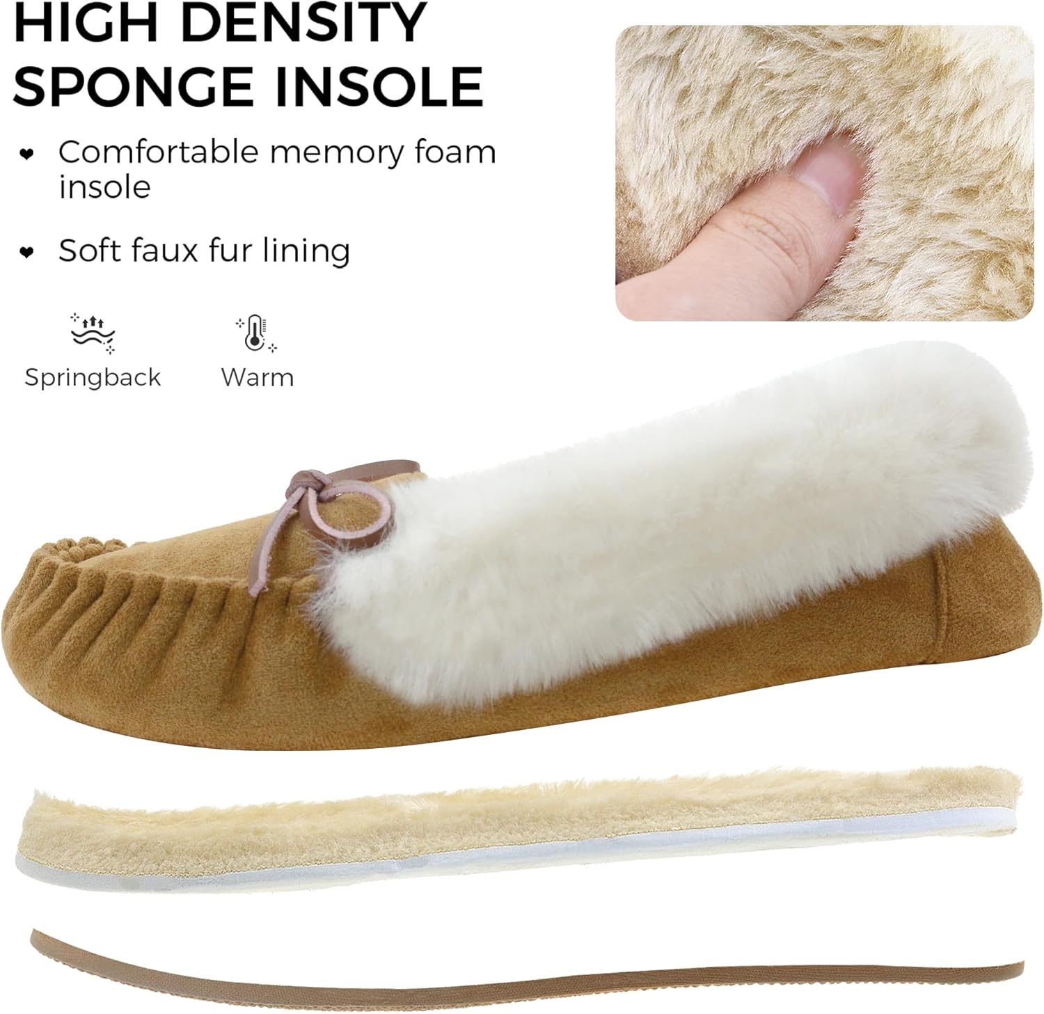 Vonair Women's Moccasin Slippers with Cozy Faux Fur Collar, Soft Plush Lining & Memory Foam Slip-On Indoor/Outdoor House Shoes - Image 3