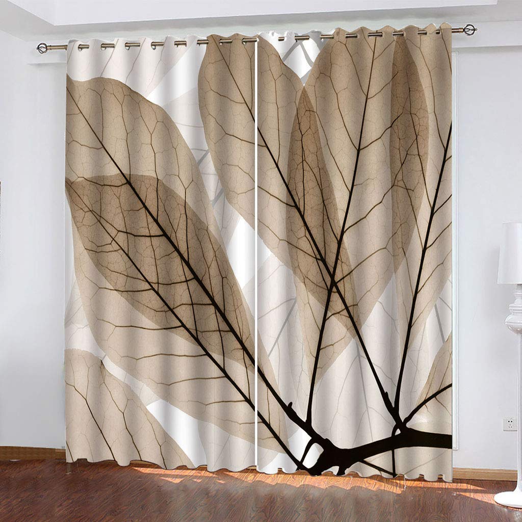 Cortinas Niño Niña Habitacion Opacas Con Ojales 2 Piezas 3D Textura De Hoja Blanca Y Marrón Patrón 234X230Cm（An X Al）Cortinas Termicas Aislantes Frio Y Calor Salón Dormitorio Ventana Decoración Hog