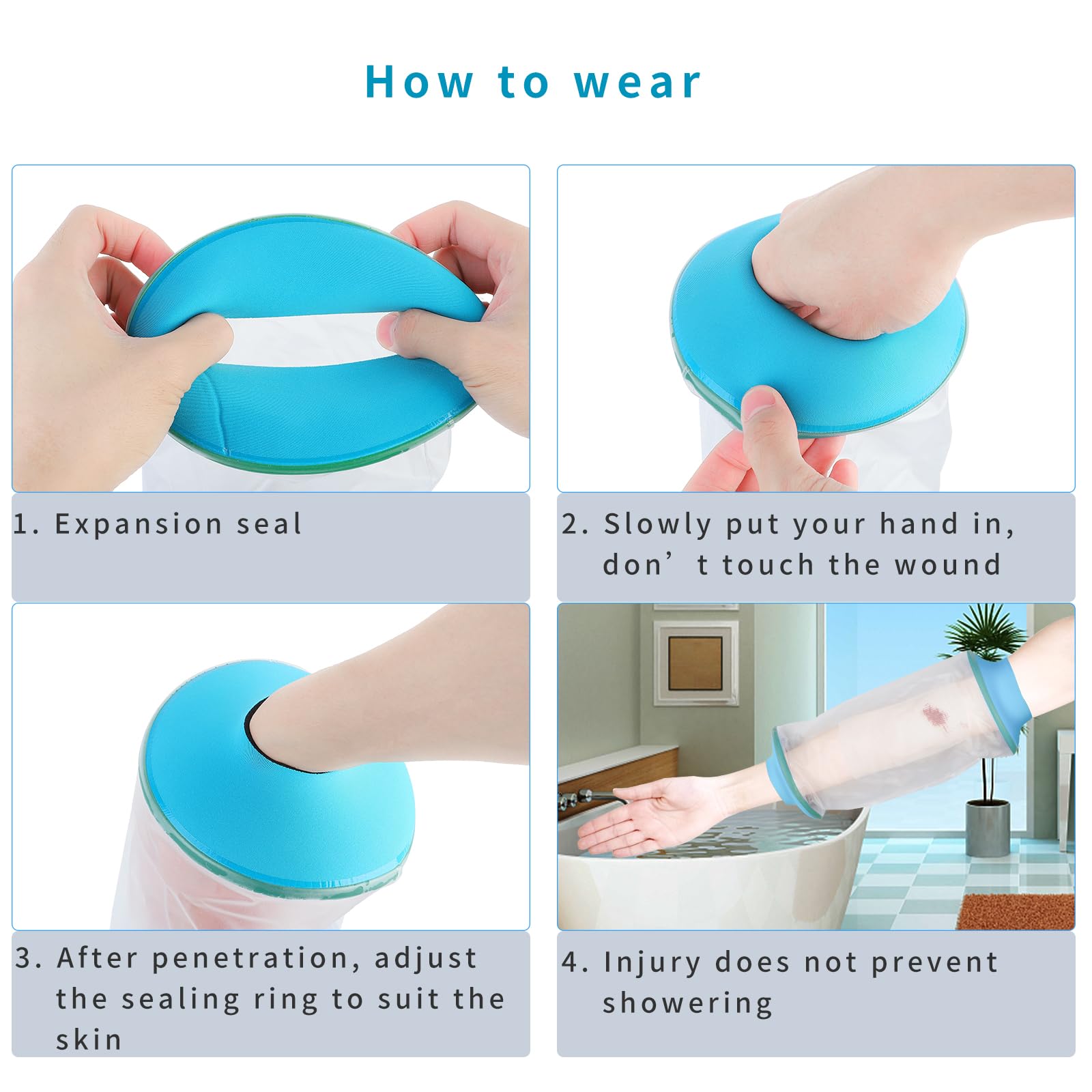 SUPERNIGHT Funda impermeable para ducha, protector de codo para adolescentes para nadar y bañarse, funda de vendaje impermeable reutilizable para heridas de brazo y mano de niños, evita infecciones
