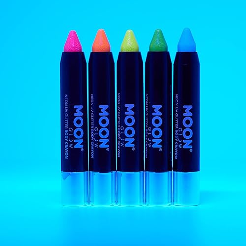 Miniatura 3 de Barra de pintura facial con purpurina de neón Blacklight para rostro y cuerpo - Set de 5 colores - Brilla intensamente bajo las luces negras