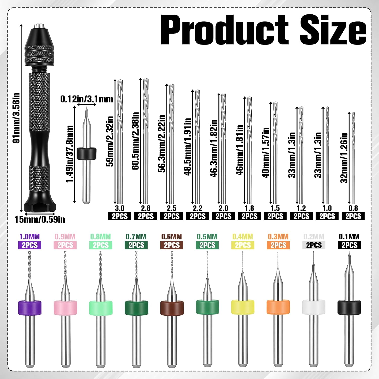 41PCS Pin Vise Hand Drill 20 Pcs Micro Twist Hand Drill Bit Set