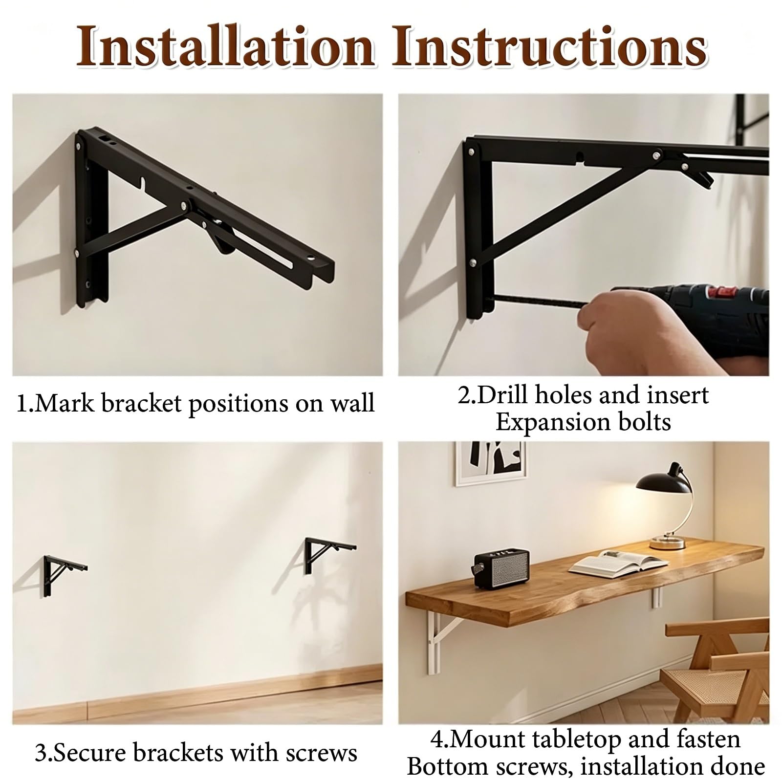 Wandklapptisch aus Massivholz Robuster Klapptisch Wandmontage Platzsparend Wandtisch Klappbar Tragkraft: 150 Kg Wandschreibtisch für Wohnzimmer Küche Waschküche(150x40x5cm)