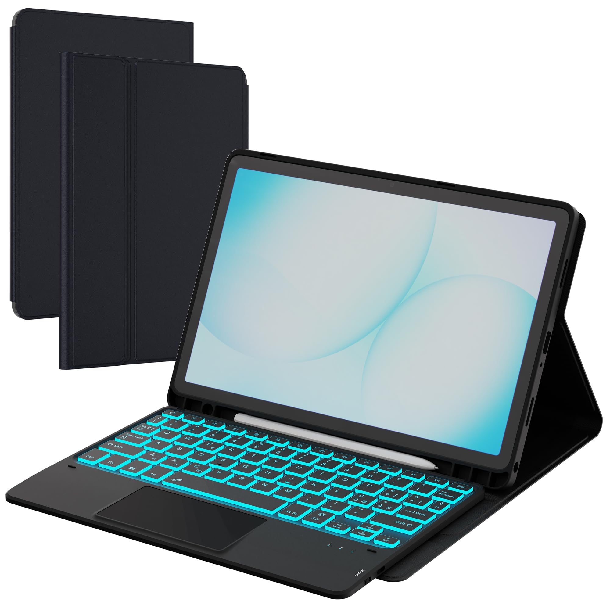 Custodia Tastiera per Samsung Galaxy Tab A11 Plus /A9+ 11 pollici - 7 Colori Illuminato Senza fili Rimovibile Tablet Tastiera con Touchpad - Layout Italiano QWERTY Cover Tastiera per Tab A11+ Nero