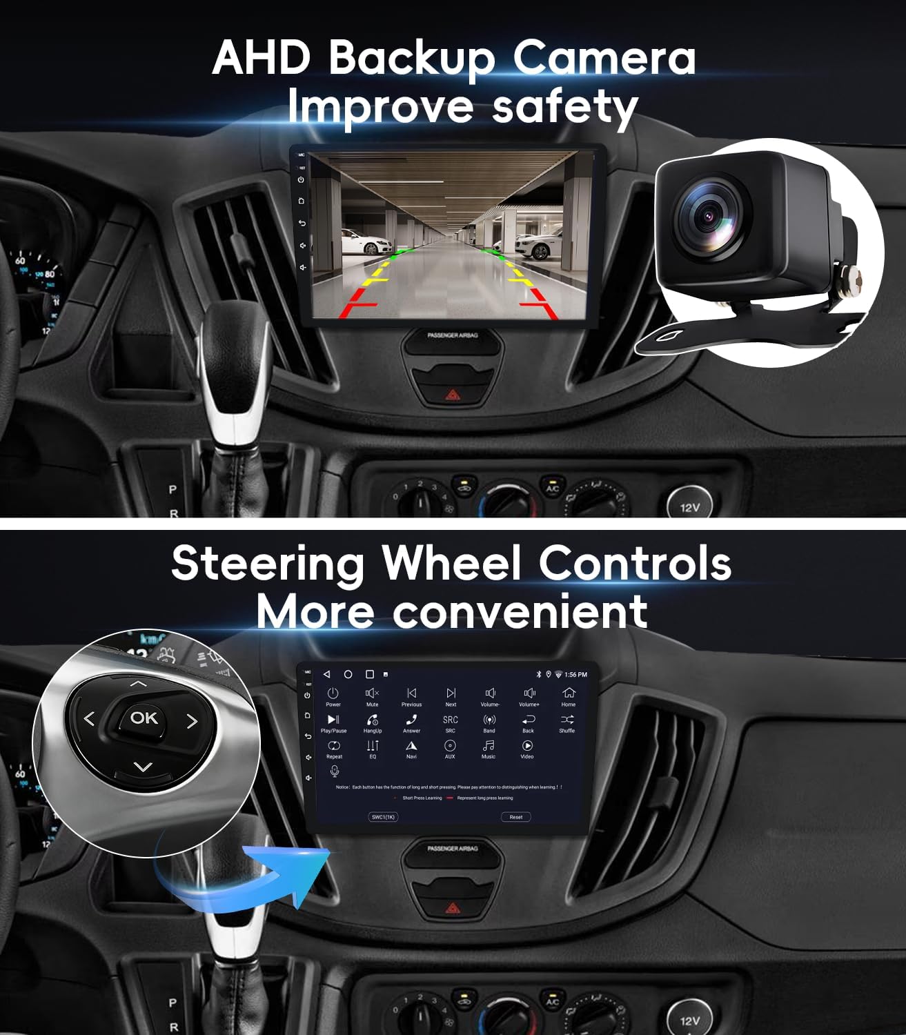 4G+64GB Android 13 Car Radio Stereo for Ford Transit 150 250 350 2015-2019, 9" Touch Screen Head Unit with Android 13/CarPlay/Android Auto/GPS Navigation/Bluetooth 5.0/FM/DSP Radio/AHD Backup Camera