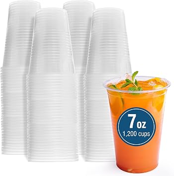 Small, Clear Plastic Cups 7 oz - Case of 1200 Disposable Drinking Cups for Home Use, Traveling, Parties, Offices, Facilities