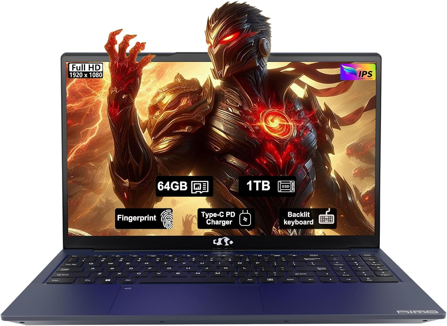 NIMO 15.6" IPS FHD-Gaming-Laptop, AMD Ryzen 5 6600H 6-Cores 660M GPU 64GB DDR5 RAM 1TB SSD(Beat i7-1165G7, Up to 4.5GHz) Computer with 100W GaN Type C Fingerprint Backlit Keyboard Win 11