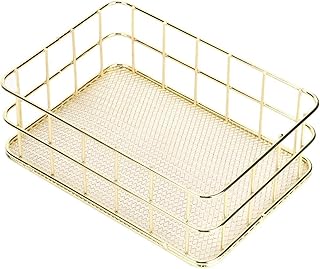 Desktop Metal Storage Basket, Gold Grid Storage Tray Net Basket Storage Bins Fruit Basket Home Decoration Ornaments(S)