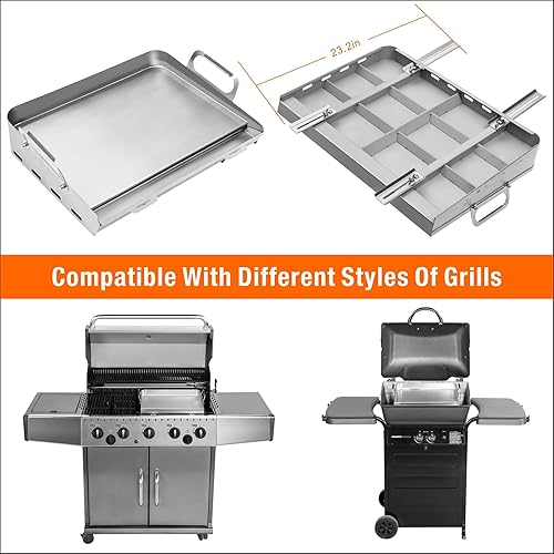 Miniatura 9 de Plancha para parrilla de gas,Parrilla superior plana con bandeja de grasa extraíble,Antiadherente de acero inoxidable